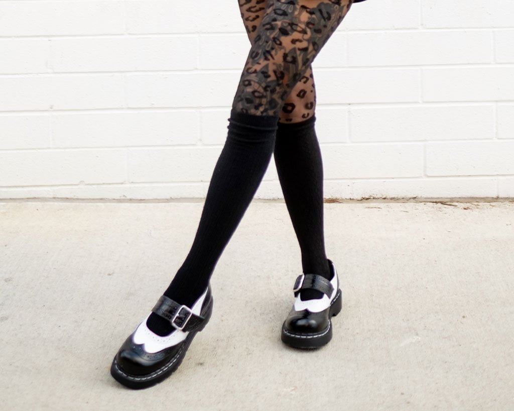 T.U.K. Shoes T1035 Black & White Brogue Mary Jane