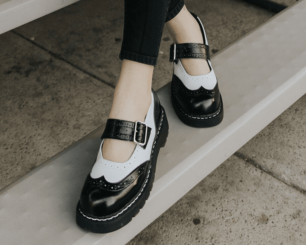 T.U.K. Shoes T1035 Black & White Brogue Mary Jane
