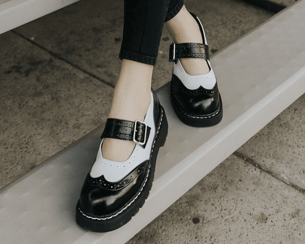 T.U.K. Shoes T1035 Black & White Brogue Mary Jane