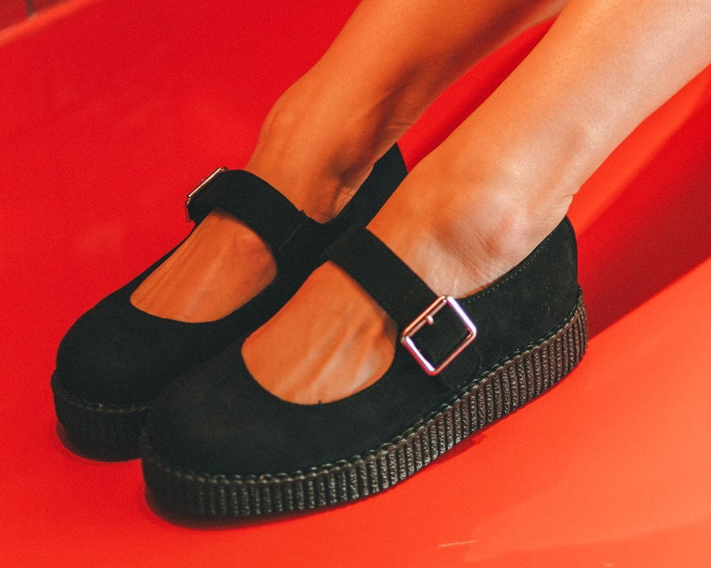 T.U.K. Shoes F9829L Black Faux Suede Viva Low Mary Jane