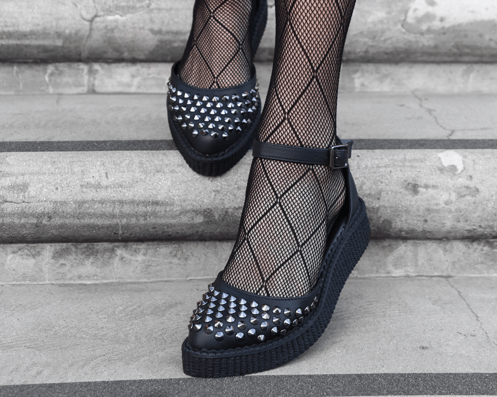 T.U.K. Shoes A9575L Black TUKskin™ Pointed Studded Sandal