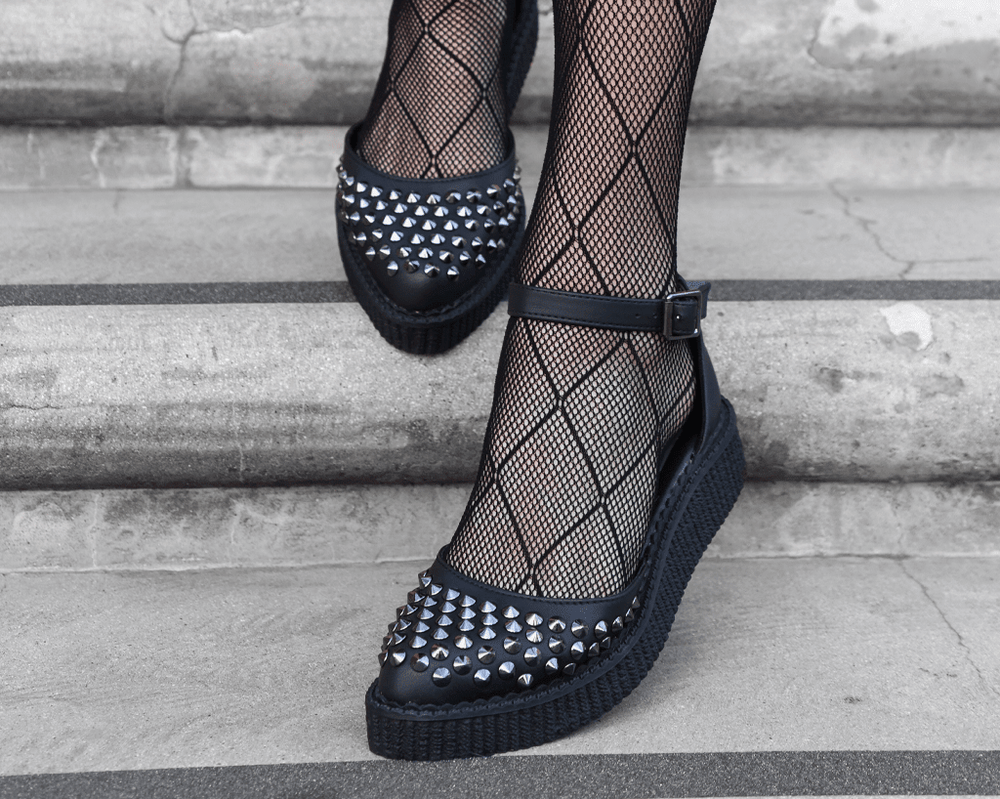 T.U.K. Shoes A9575L Black TUKskin™ Pointed Studded Sandal