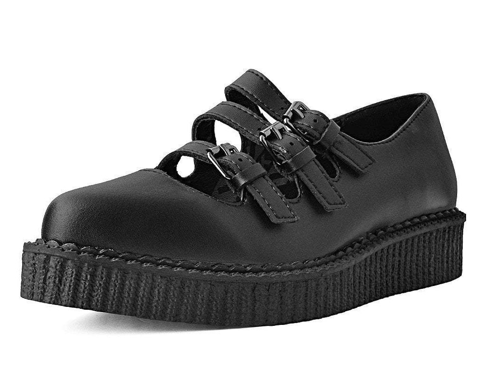 T.U.K. Shoes A9733L Black TUKskin™ Pointed 3-Strap Mary Jane