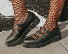 T.U.K. Shoes A9733L Black TUKskin™ Pointed 3-Strap Mary Jane