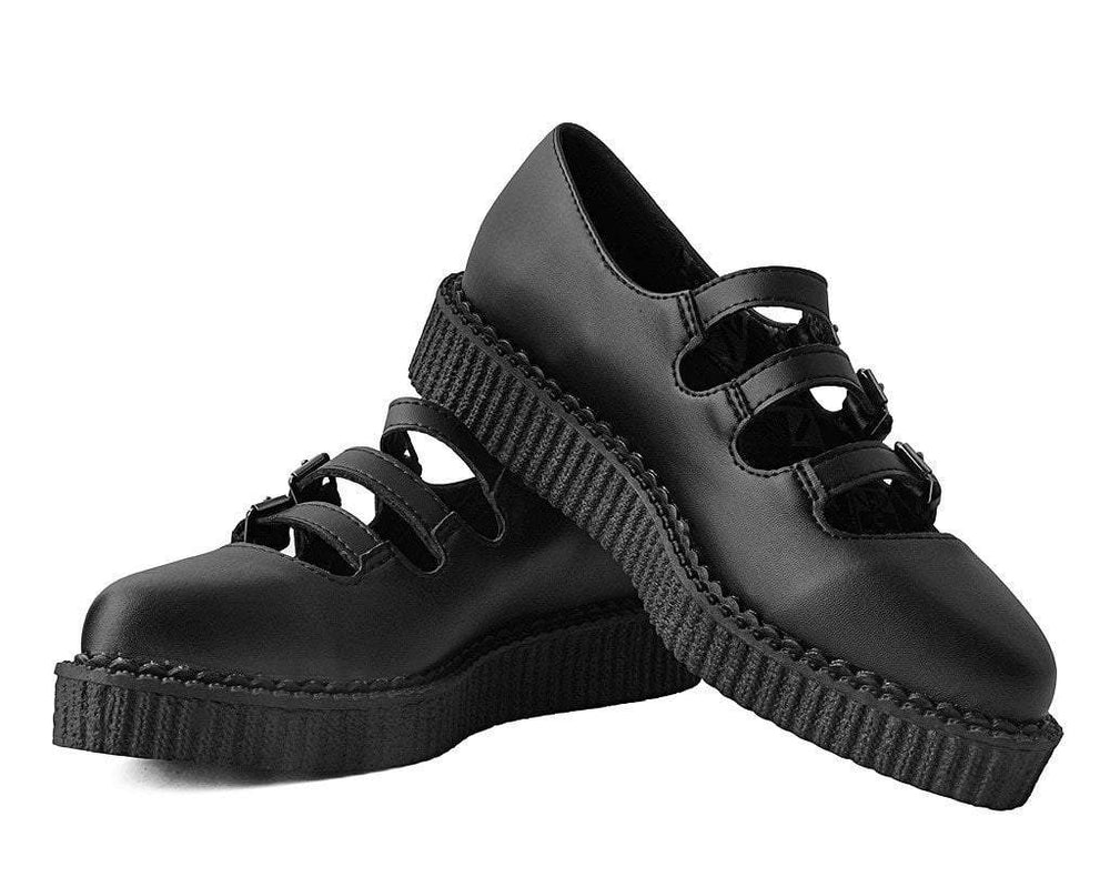 T.U.K. Shoes A9733L Black TUKskin™ Pointed 3-Strap Mary Jane