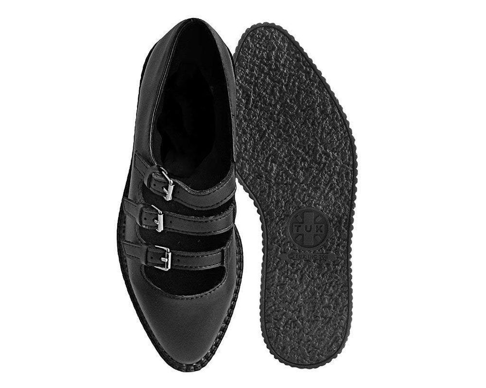 T.U.K. Shoes A9733L Black TUKskin™ Pointed 3-Strap Mary Jane
