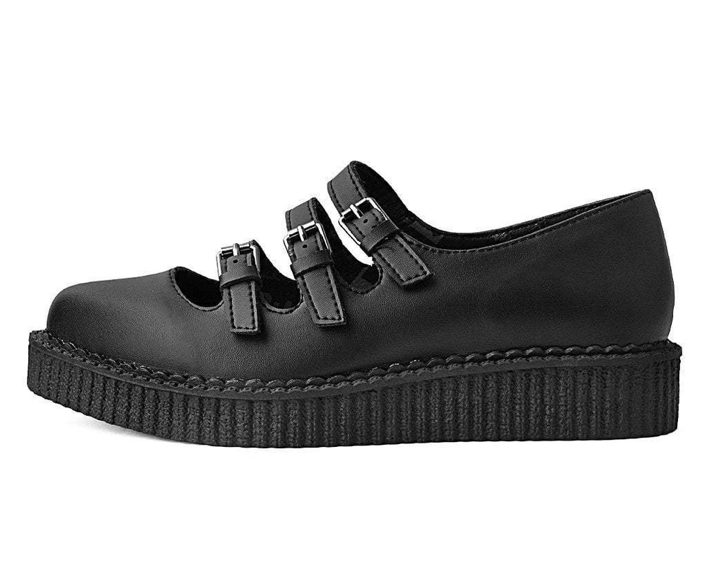T.U.K. Shoes A9733L Black TUKskin™ Pointed 3-Strap Mary Jane