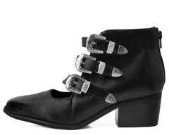 T.U.K. Shoes A9625L Black Western Buckle Block Heel