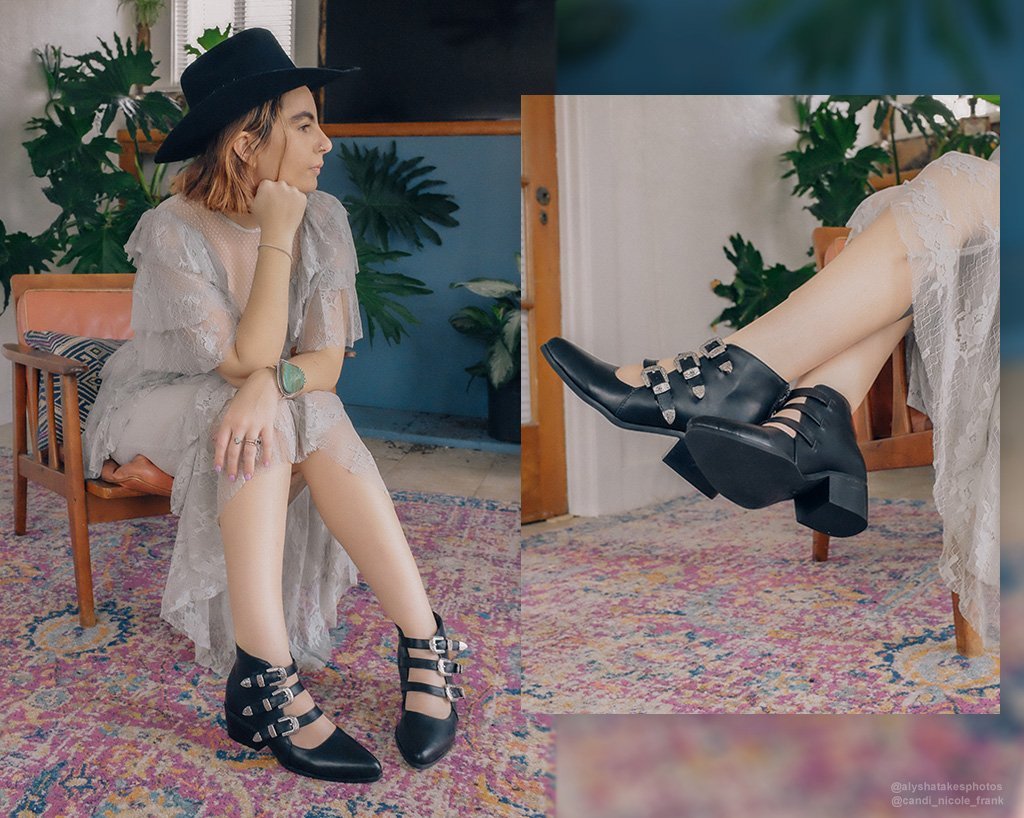 T.U.K. Shoes A9625L Black Western Buckle Block Heel