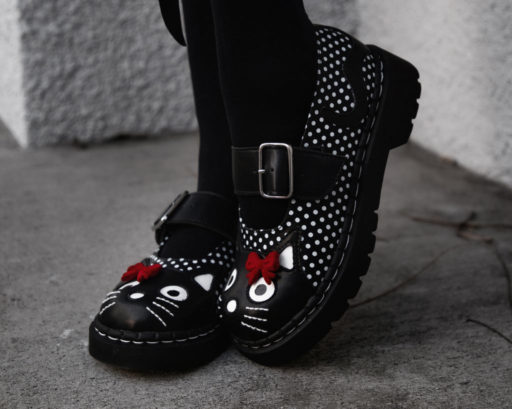 T.U.K. Shoes T2353 Black Polka Dot Kitty Mary Jane