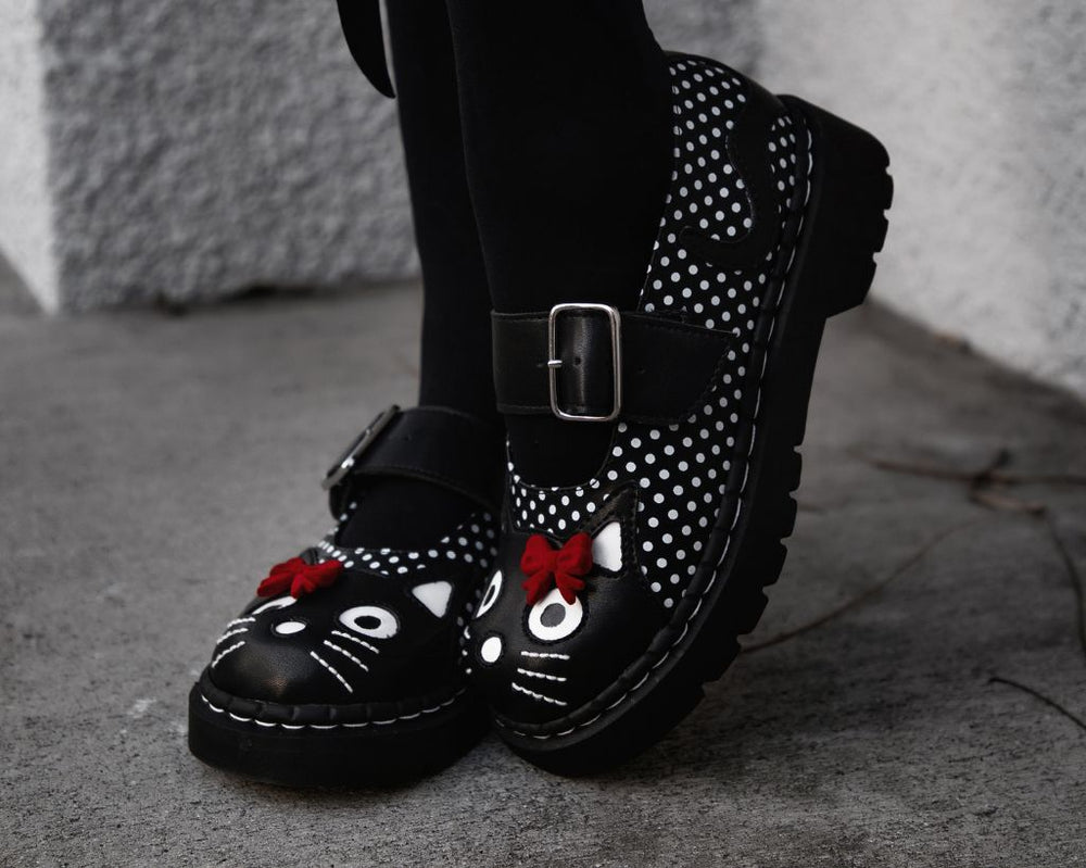 T.U.K. Shoes T2353 Black Polka Dot Kitty Mary Jane