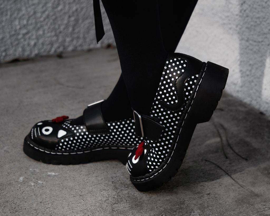T.U.K. Shoes T2353 Black Polka Dot Kitty Mary Jane