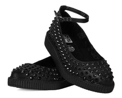 T.U.K. Shoes A9666L Black Spiked Pointed Ballet Ankle Strap Creeper