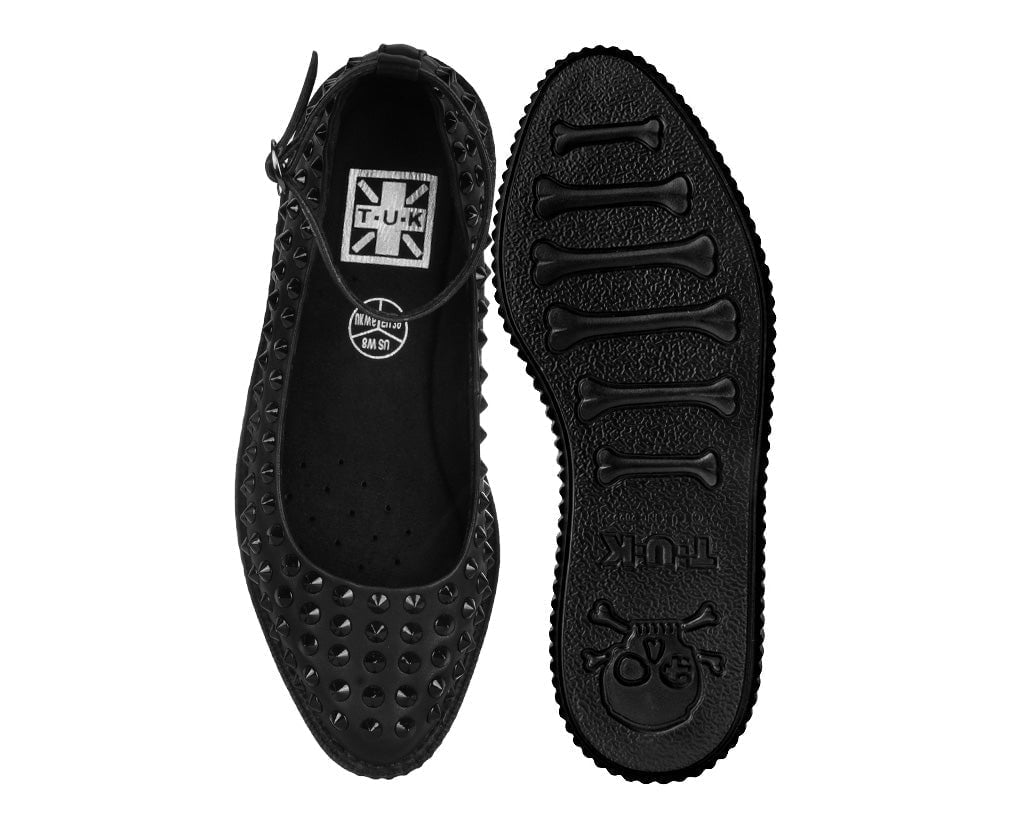 T.U.K. Shoes A9666L Black Spiked Pointed Ballet Ankle Strap Creeper