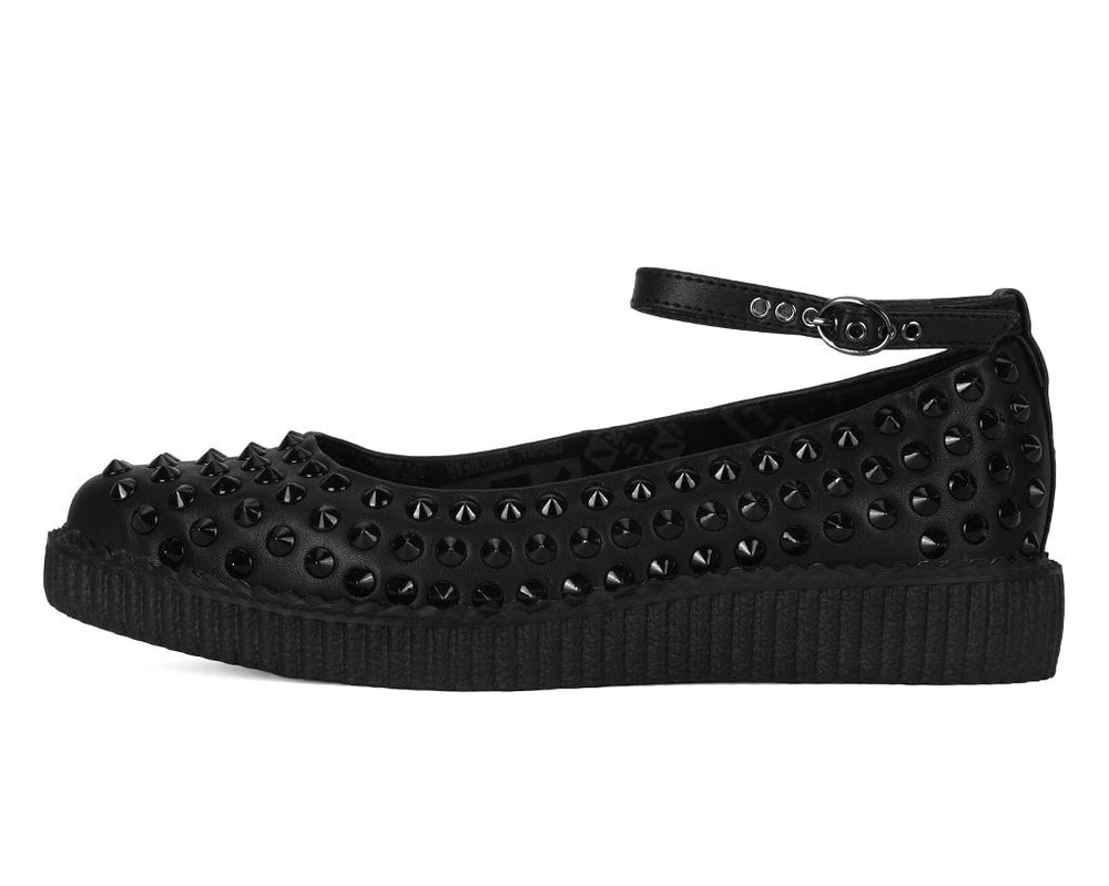 T.U.K. Shoes A9666L Black Spiked Pointed Ballet Ankle Strap Creeper
