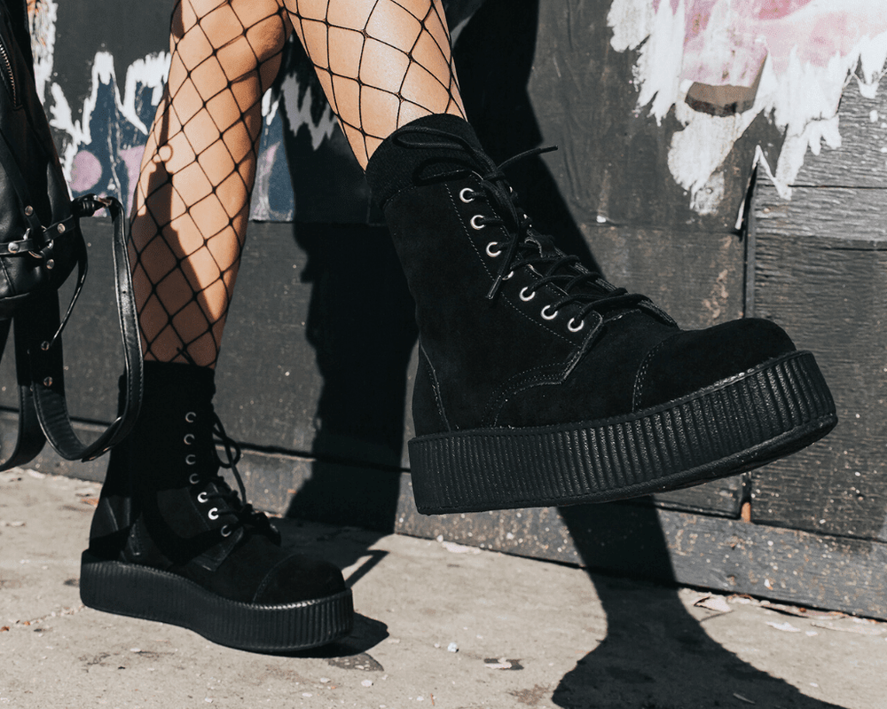 T.U.K. Shoes A8642L Black Suede Viva Mondo Boots
