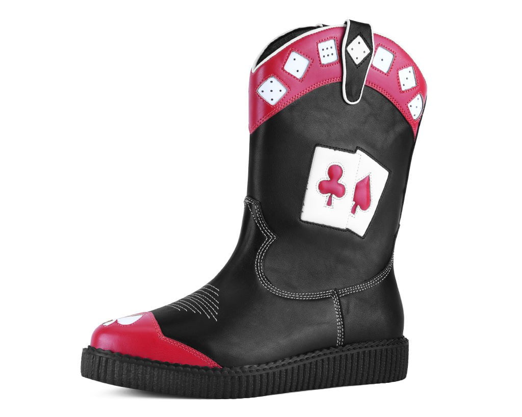 T.U.K. Shoes A3440 Black & Red Playing Cards Western Creeper Boot