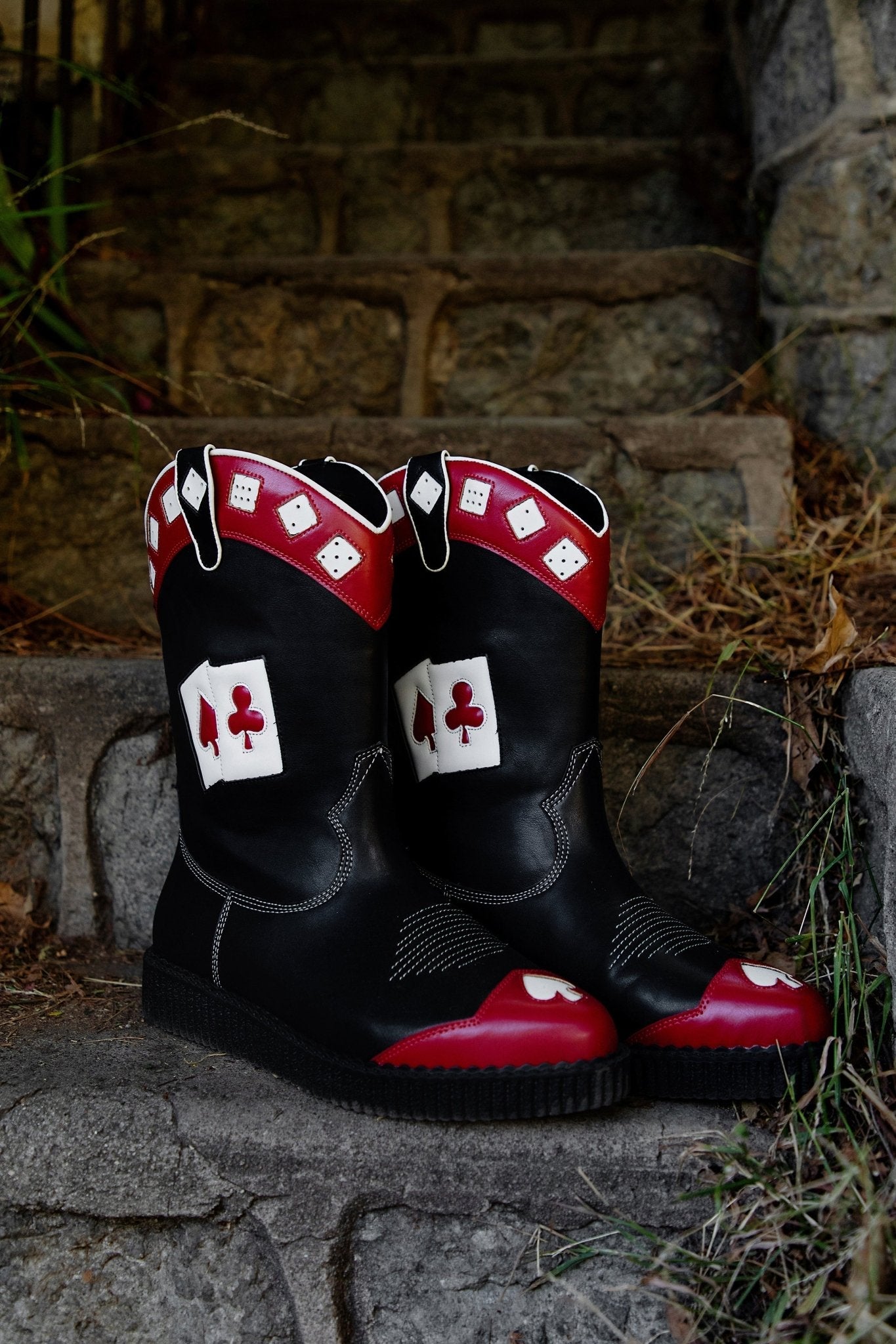T.U.K. Shoes A3440 Black & Red Playing Cards Western Creeper Boot