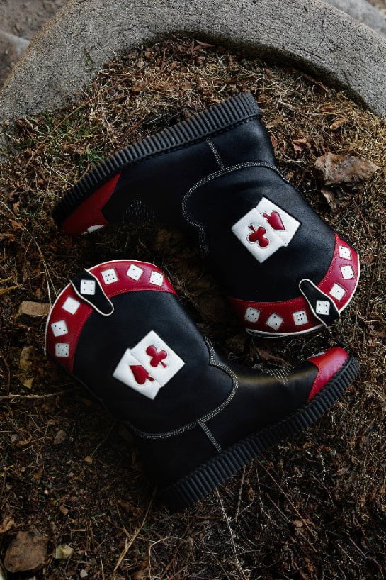 T.U.K. Shoes A3440 Black & Red Playing Cards Western Creeper Boot