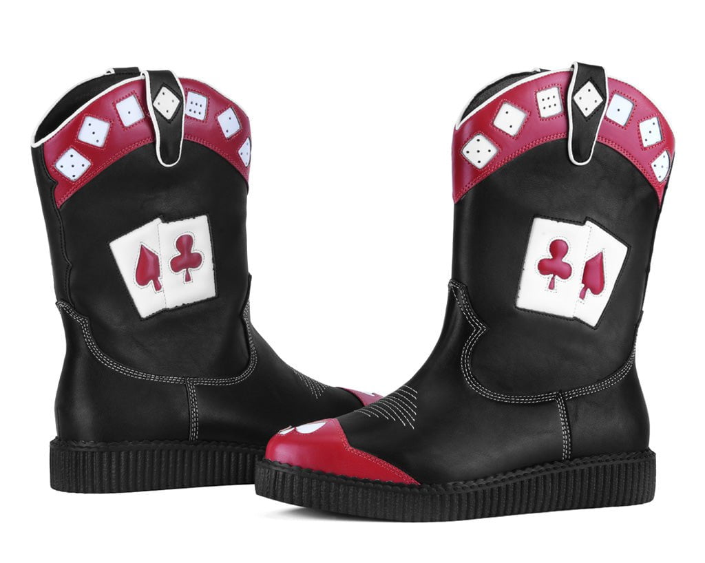 T.U.K. Shoes A3440 Black & Red Playing Cards Western Creeper Boot