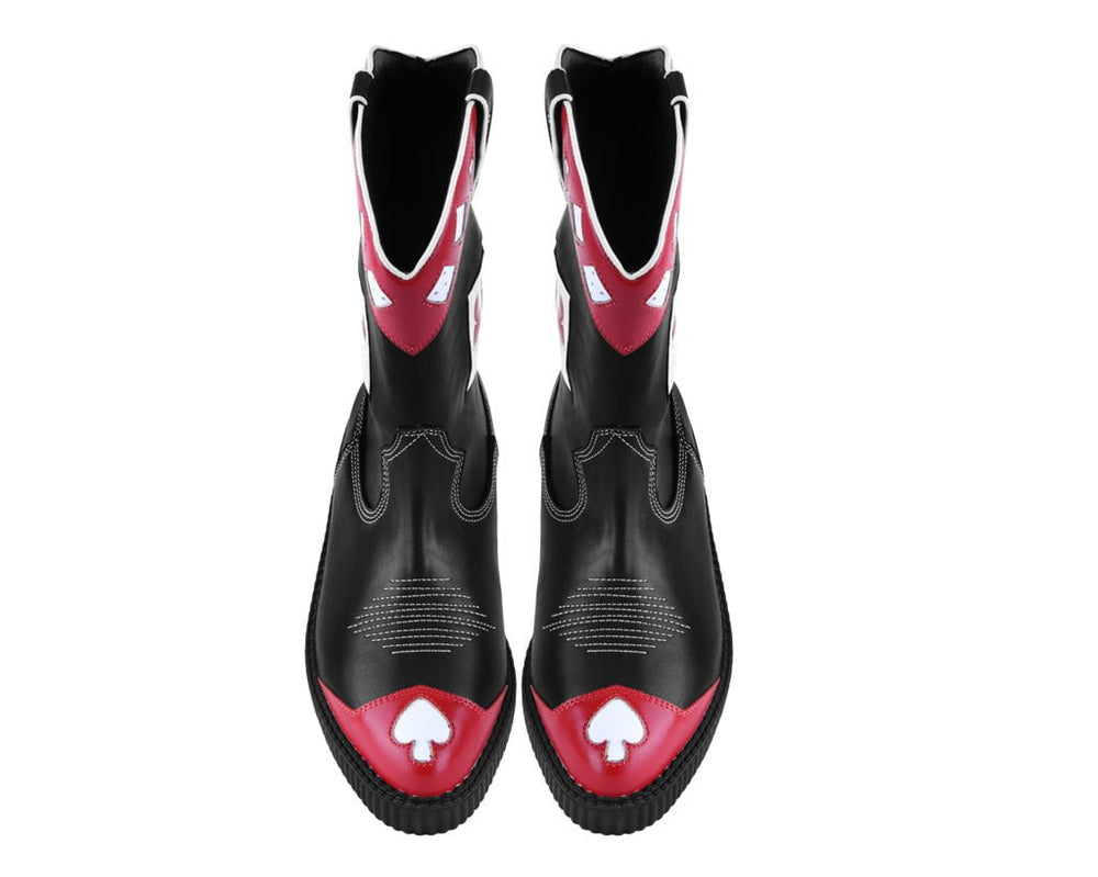 T.U.K. Shoes A3440 Black & Red Playing Cards Western Creeper Boot