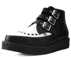 T.U.K. Shoes A9540 Black & White TUKskin™ 3-Buckle Pointed Creeper Boot