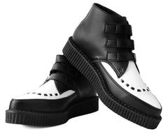 T.U.K. Shoes A9540 Black & White TUKskin™ 3-Buckle Pointed Creeper Boot