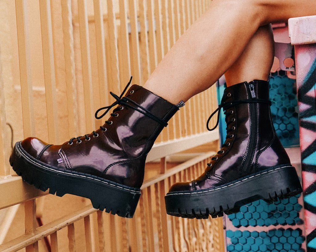 T.U.K. Shoes A3194 Burgundy Rub-Off 10-Eye Double Decker Boot