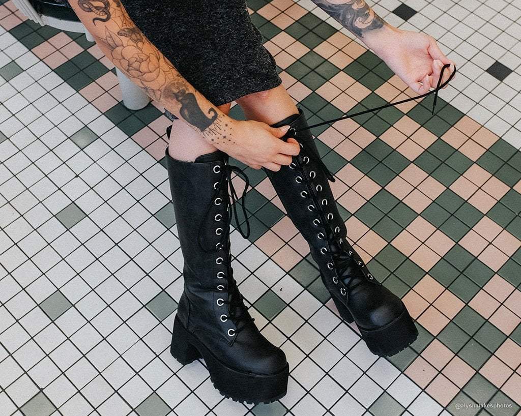 T.U.K. Shoes A9649L Distressed Knee-High Nosebleed Boot