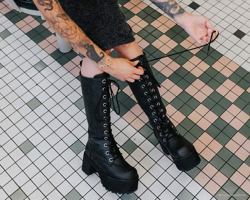 T.U.K. Shoes A9649L Distressed Knee-High Nosebleed Boot