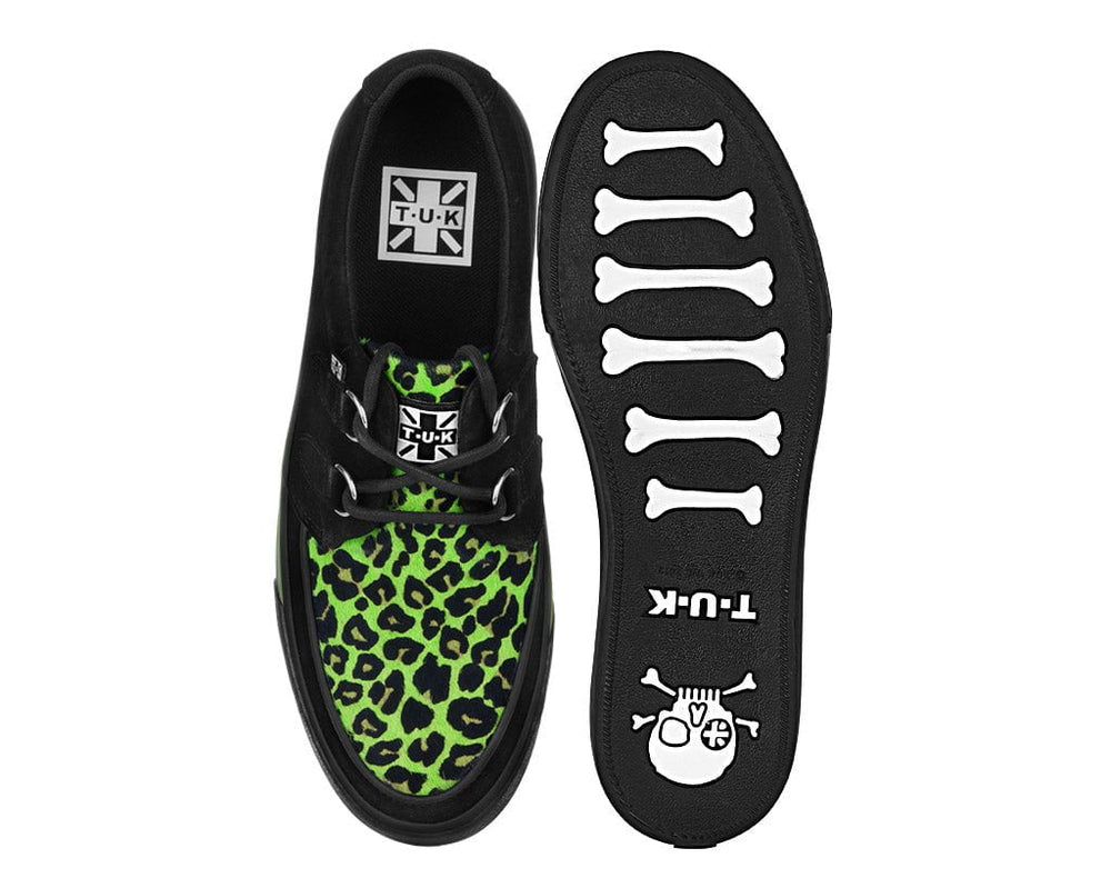 T.U.K. Shoes A3399 Black & Green Leopard Suede Creeper Sneaker