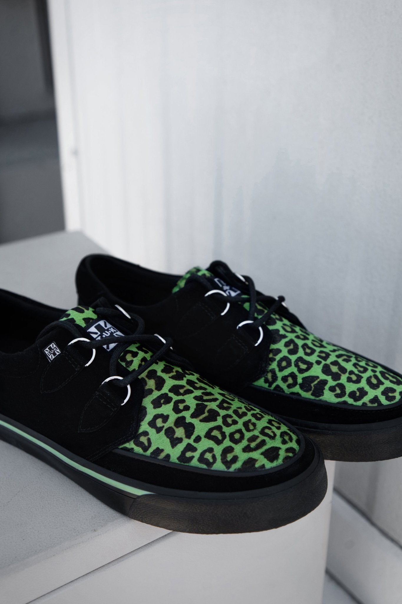 T.U.K. Shoes A3399 Black & Green Leopard Suede Creeper Sneaker