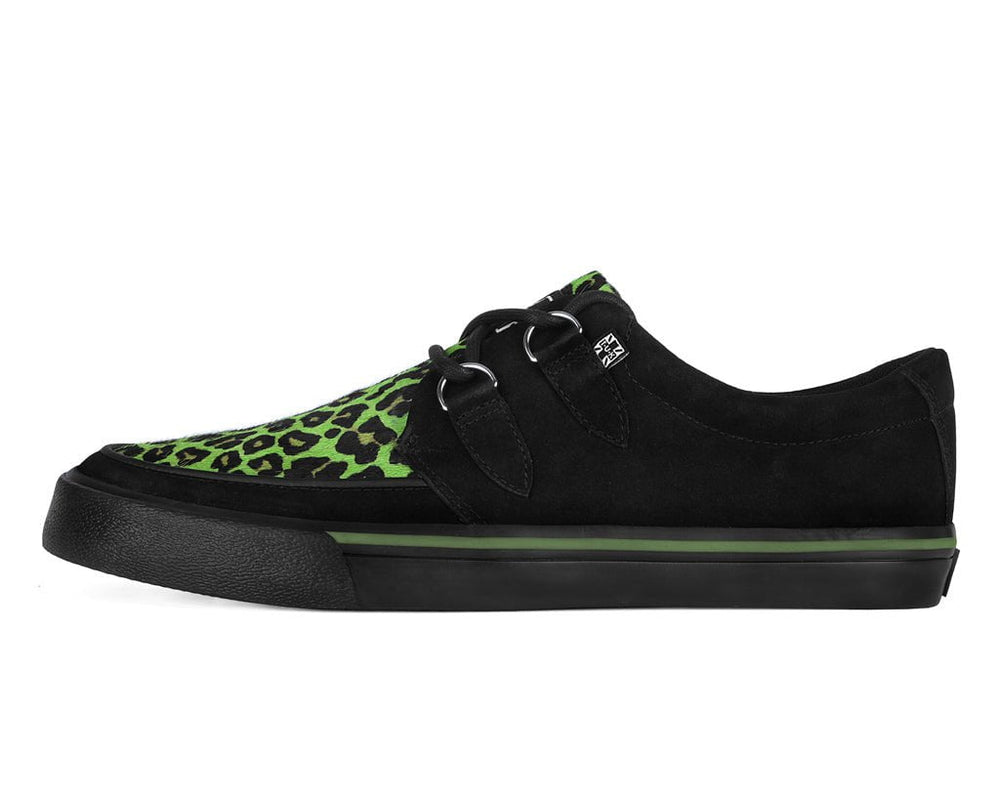 T.U.K. Shoes A3399 Black & Green Leopard Suede Creeper Sneaker