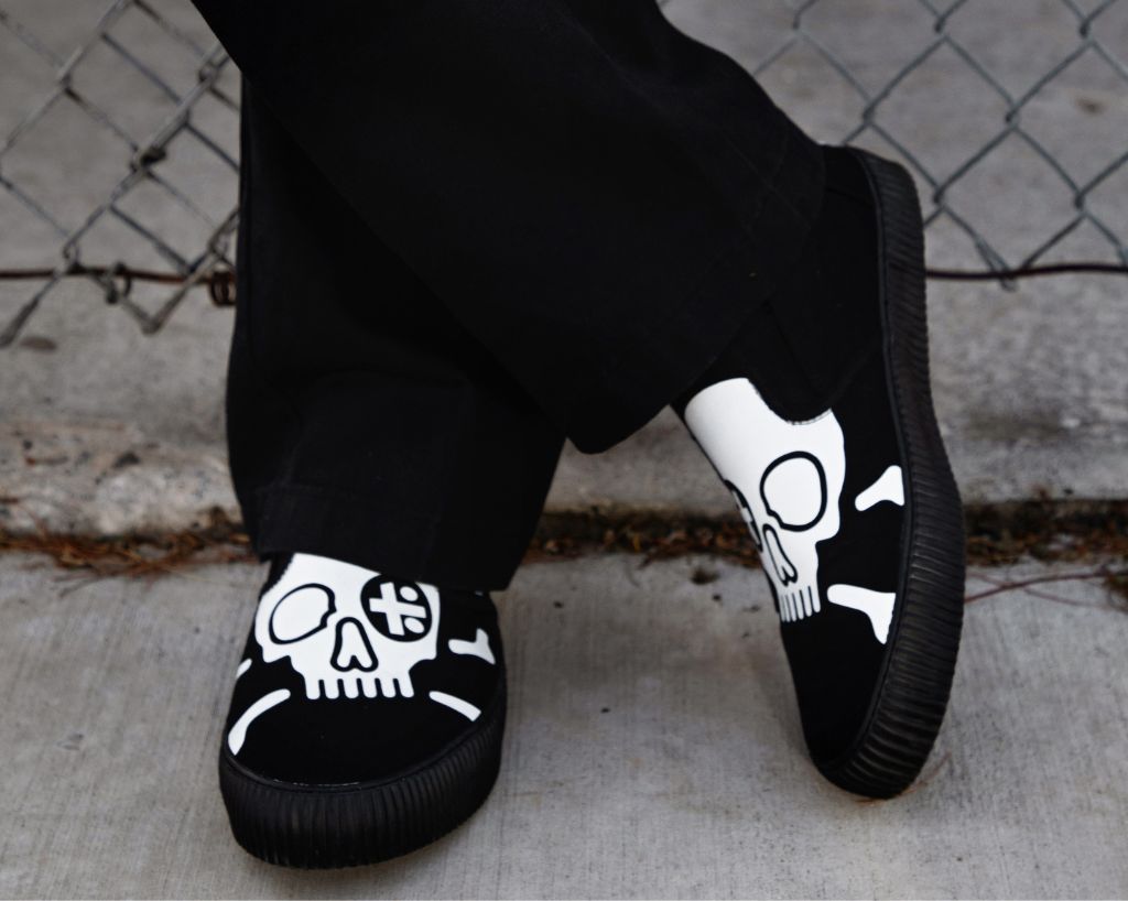 T.U.K. Shoes A3352 Black Skull Canvas Slip-On Sneaker