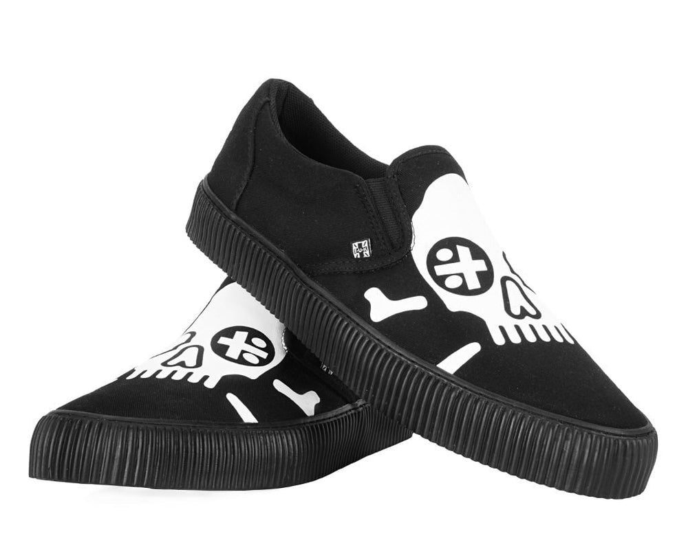 T.U.K. Shoes A3352 Black Skull Canvas Slip-On Sneaker