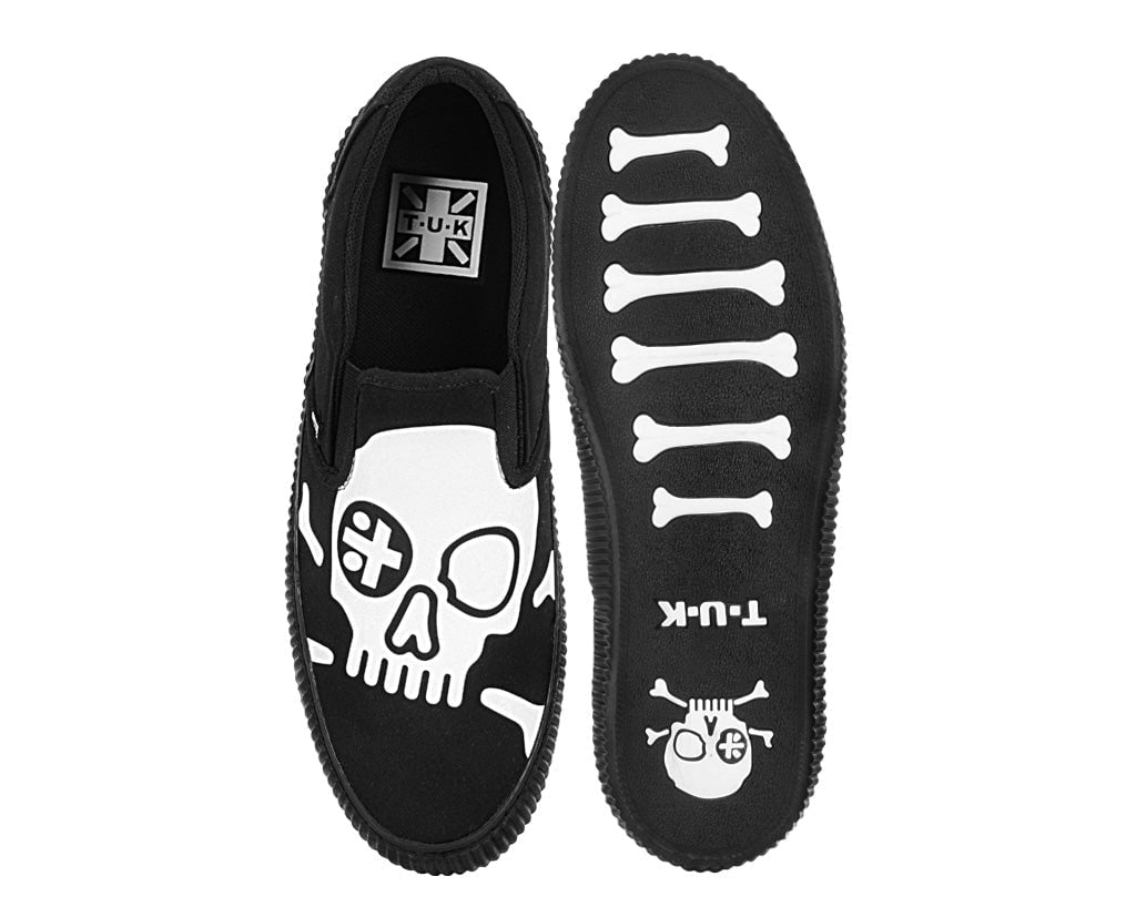 T.U.K. Shoes A3352 Black Skull Canvas Slip-On Sneaker