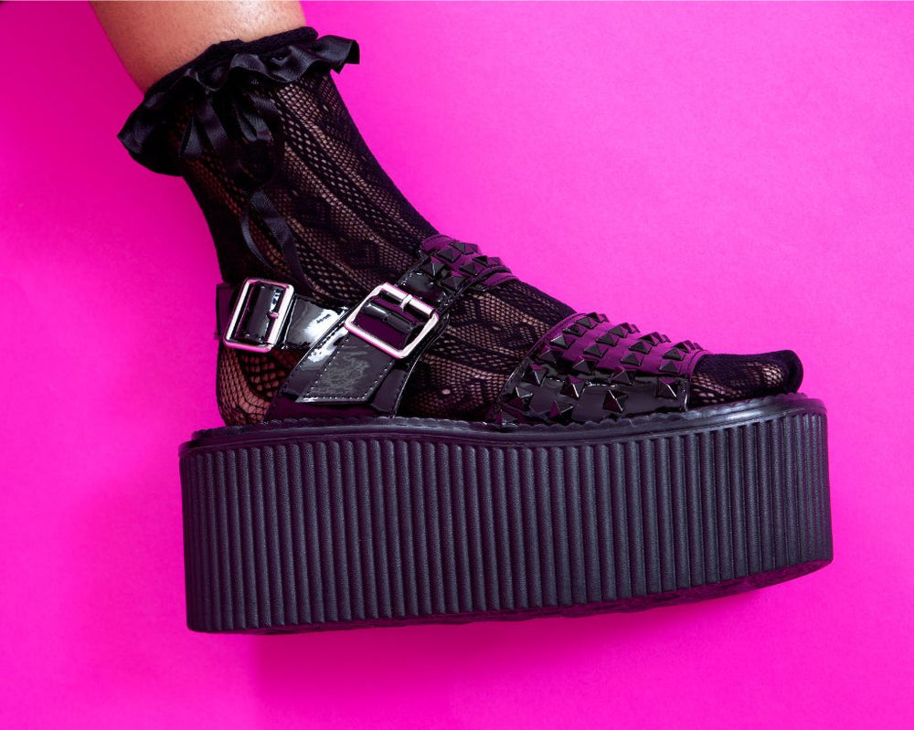 T.U.K. Shoes S3382L Black Patent Studded Strato Sandal