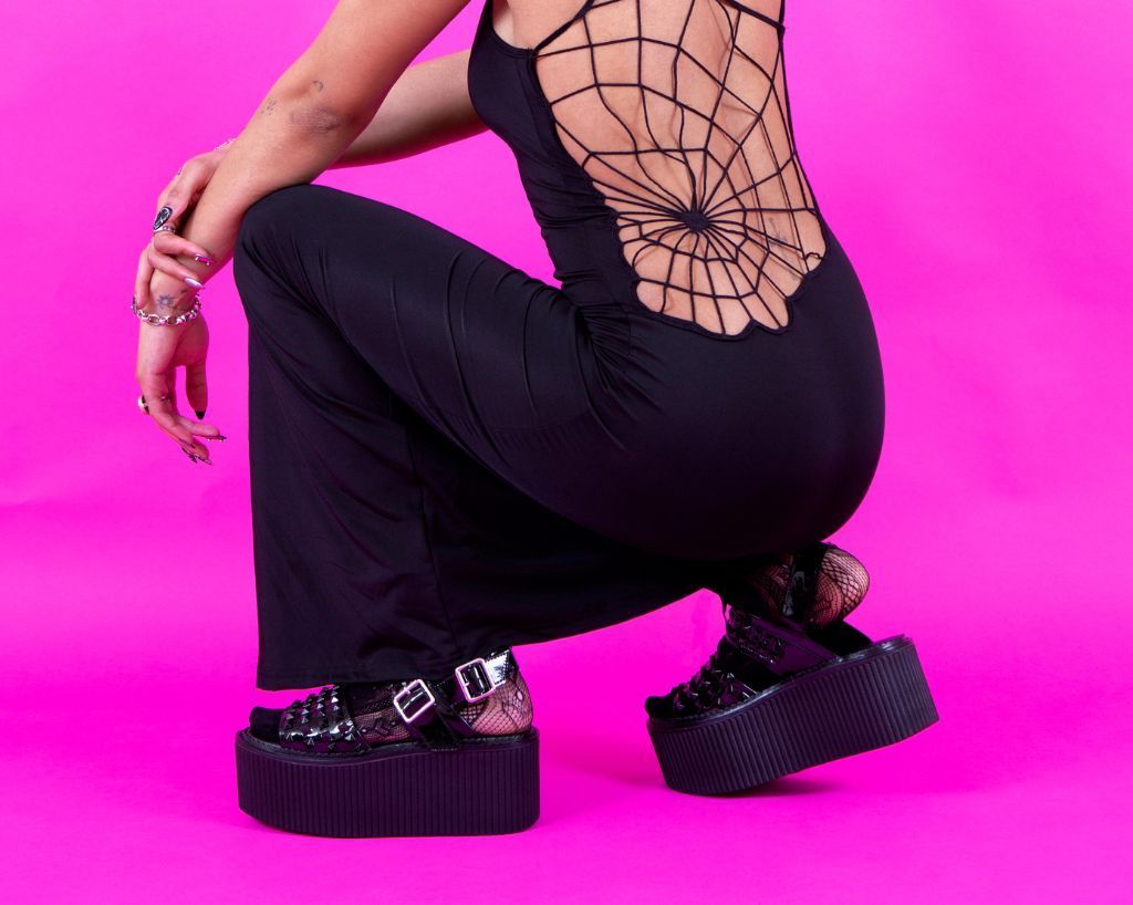 T.U.K. Shoes S3382L Black Patent Studded Strato Sandal