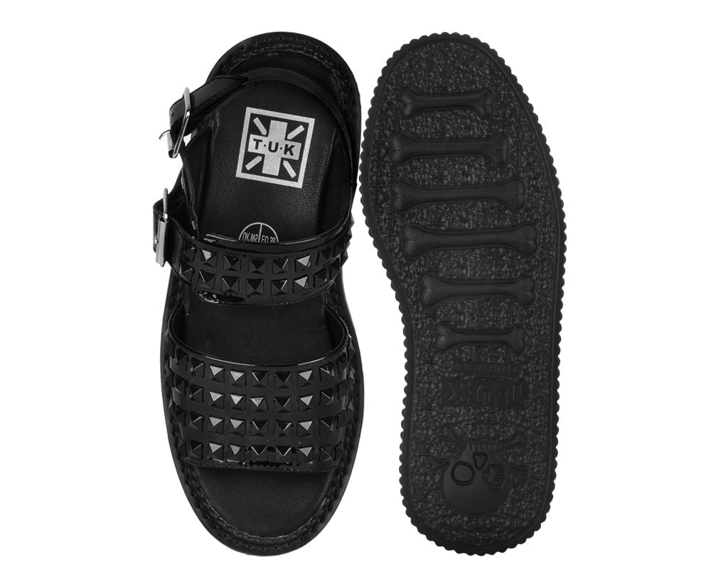 T.U.K. Shoes S3382L Black Patent Studded Strato Sandal