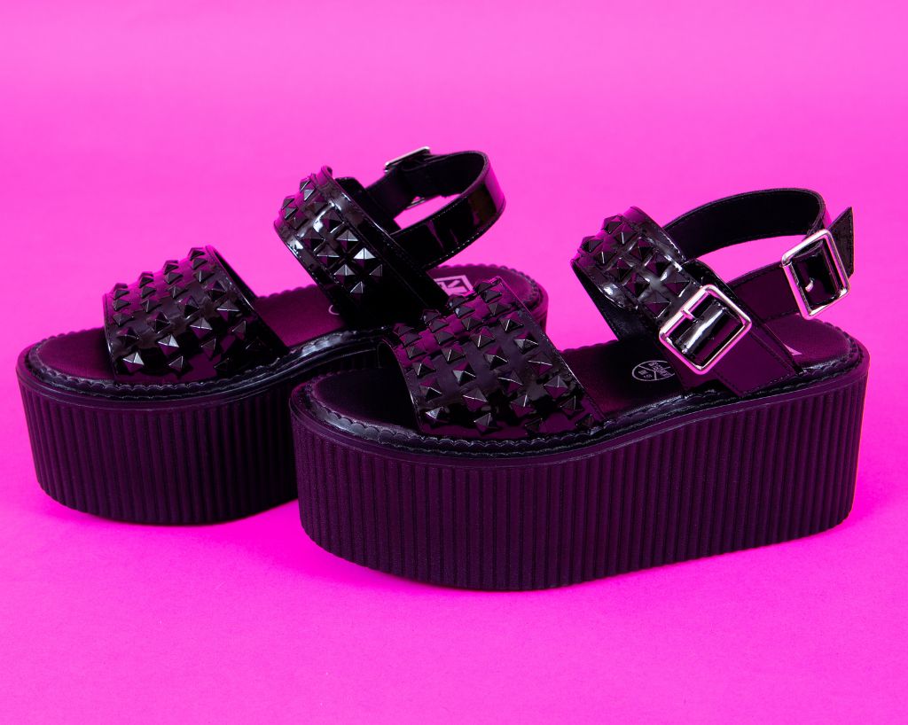 T.U.K. Shoes S3382L Black Patent Studded Strato Sandal