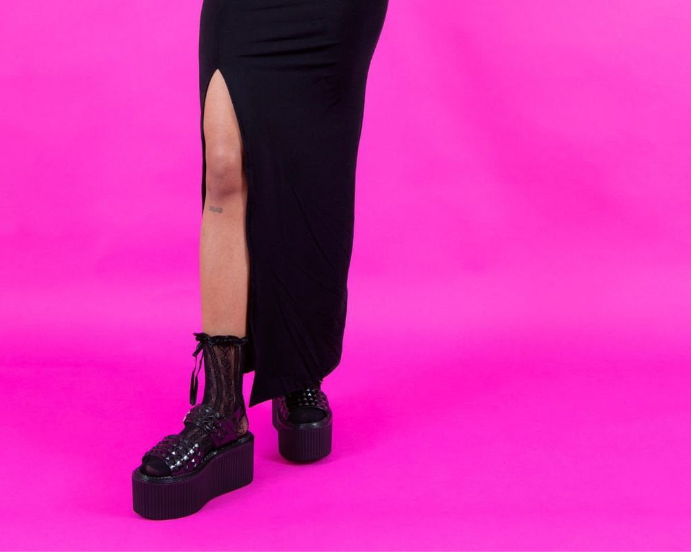 T.U.K. Shoes S3382L Black Patent Studded Strato Sandal