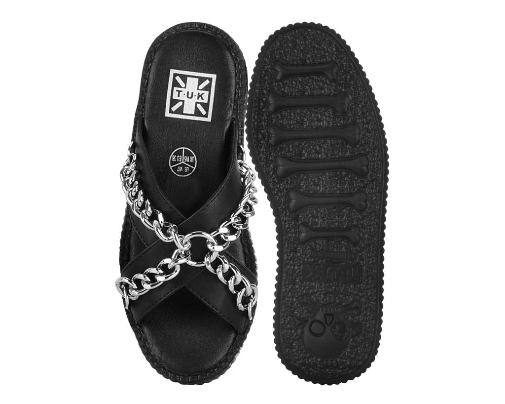 T.U.K. Shoes V3346L Black TUKskin Chain Strap Viva Mondo Sandal