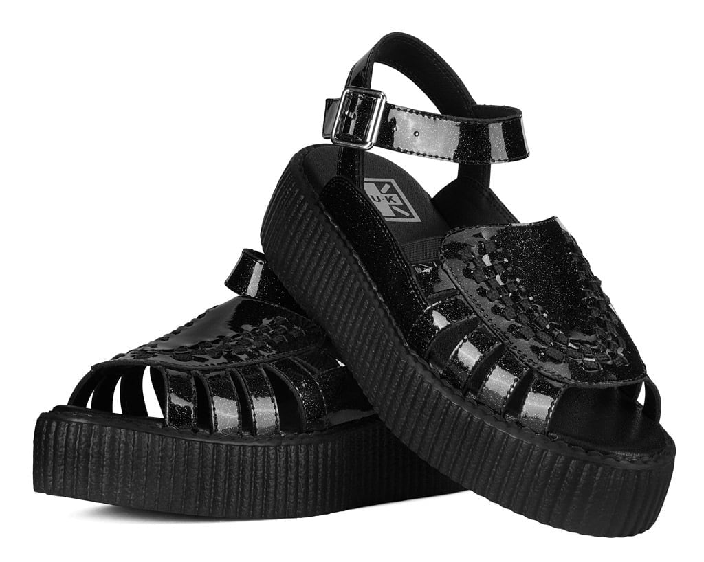 T.U.K. Shoes Black Vinyl Glitter Interlace Viva Mondo Sandal