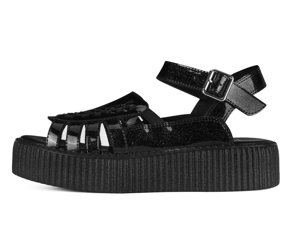 T.U.K. Shoes Black Vinyl Glitter Interlace Viva Mondo Sandal