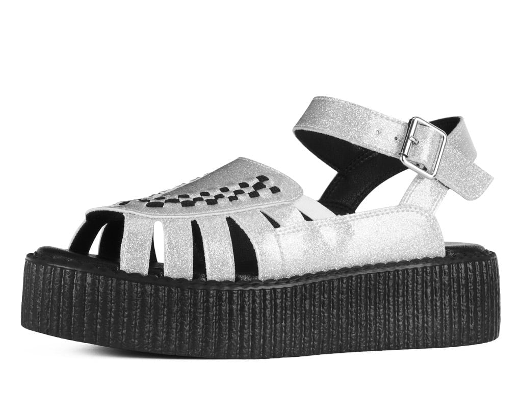 T.U.K. Shoes Silver Vinyl Glitter Interlace Viva Mondo Sandal