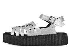 T.U.K. Shoes Silver Vinyl Glitter Interlace Viva Mondo Sandal