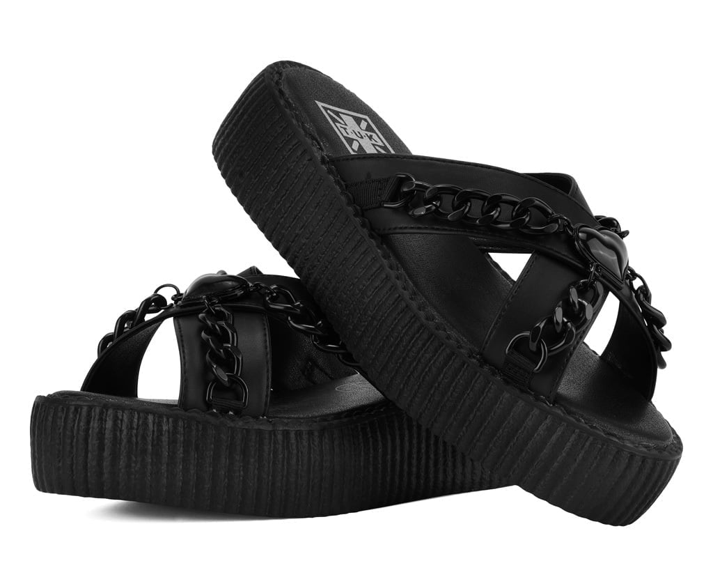 T.U.K. Shoes Black TUKskin Heart Chain Viva Mondo Sandal