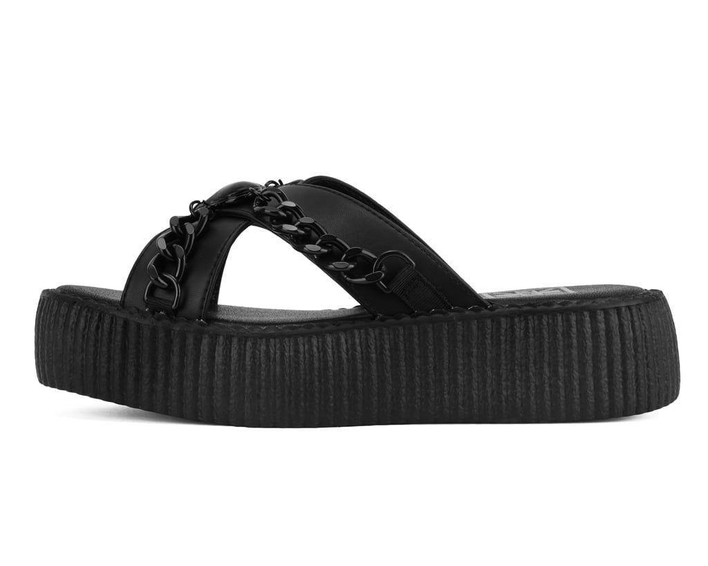 T.U.K. Shoes Black TUKskin Heart Chain Viva Mondo Sandal