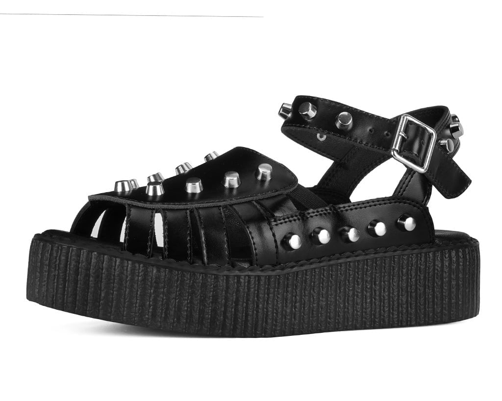 T.U.K. Shoes Black Leather Flat Studded Viva Mondo Sandal