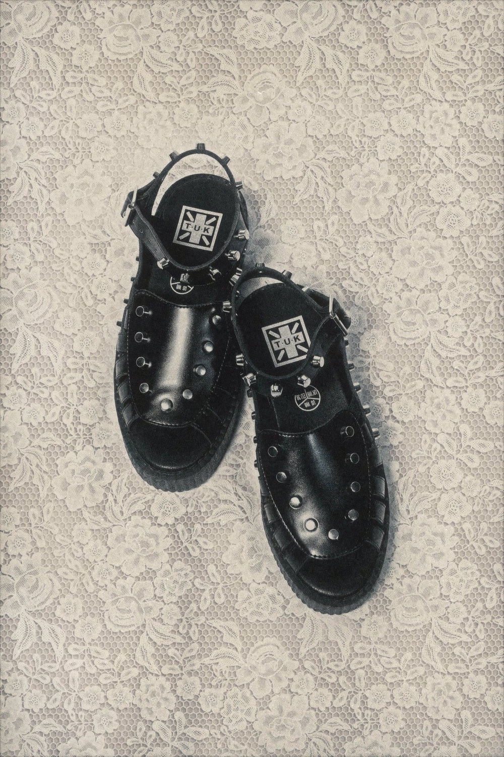 T.U.K. Shoes Black Leather Flat Studded Viva Mondo Sandal